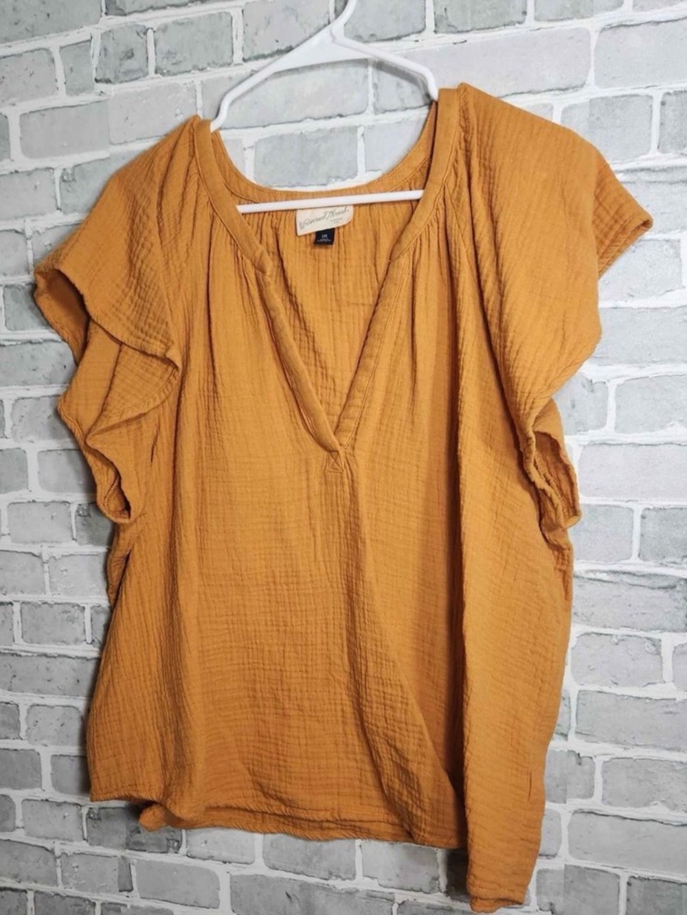 Universal Thread Mustard V-Neck Flutter Sleeve Top